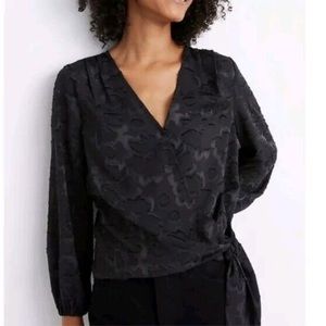 Madewell black floral jacquard side wrap top